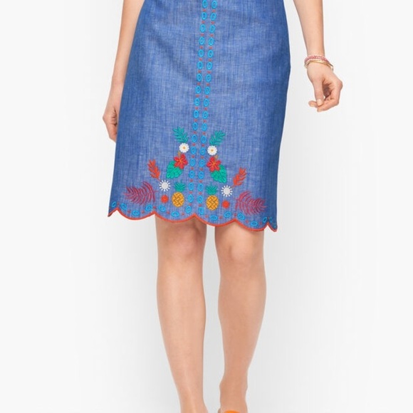 Talbots Women's Floral A-Line Linen Blend Knee Length Skirt Blue Size 4 Casual - Picture 2 of 10